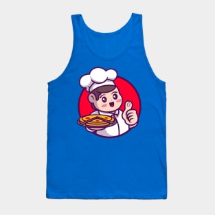 Cute Chef Serving Pizza Cartoon Tank Top